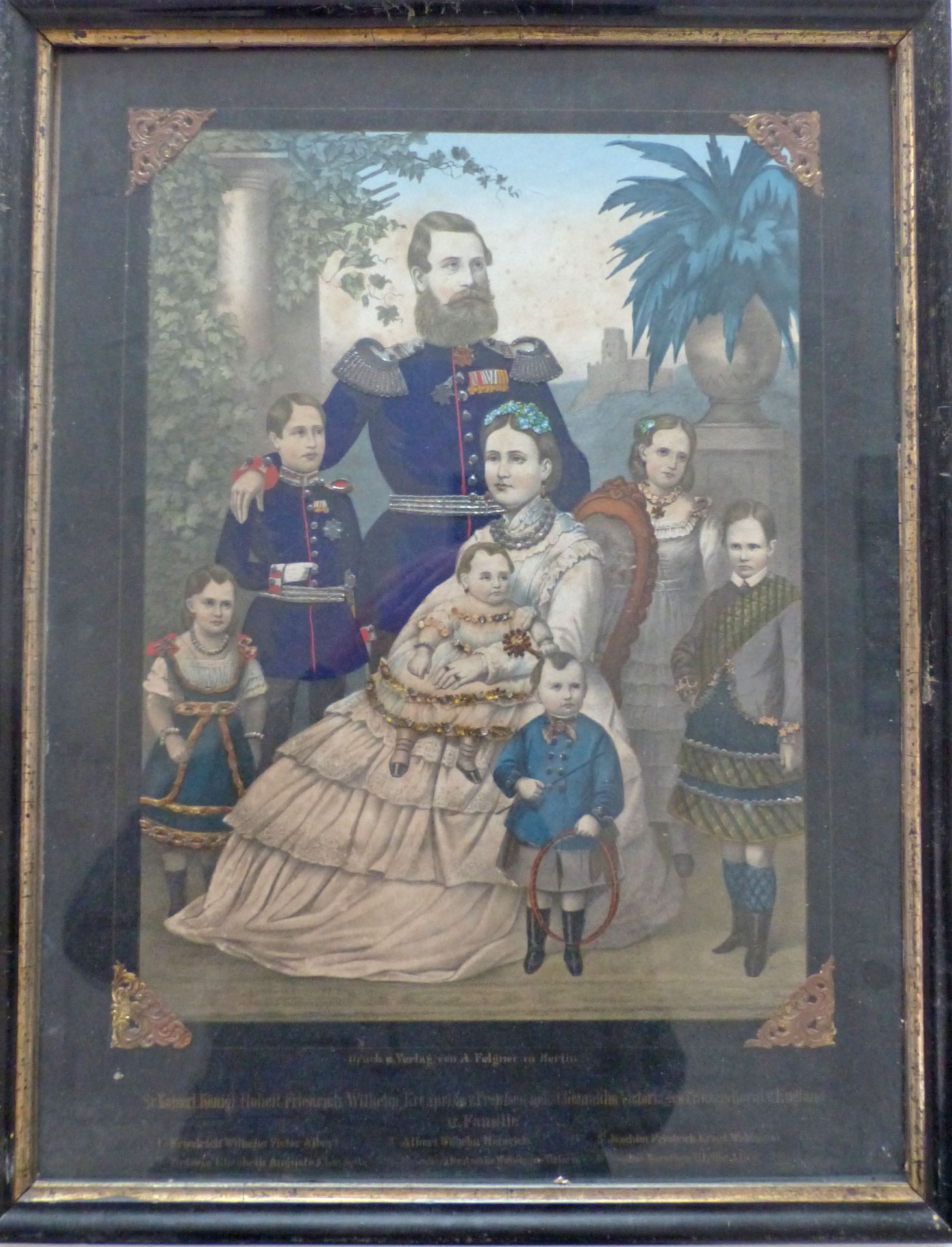 Adel Preussen Friedrich Wilhelm von Preussen mit Familie kolorierte Lithographie mit Verzierungen