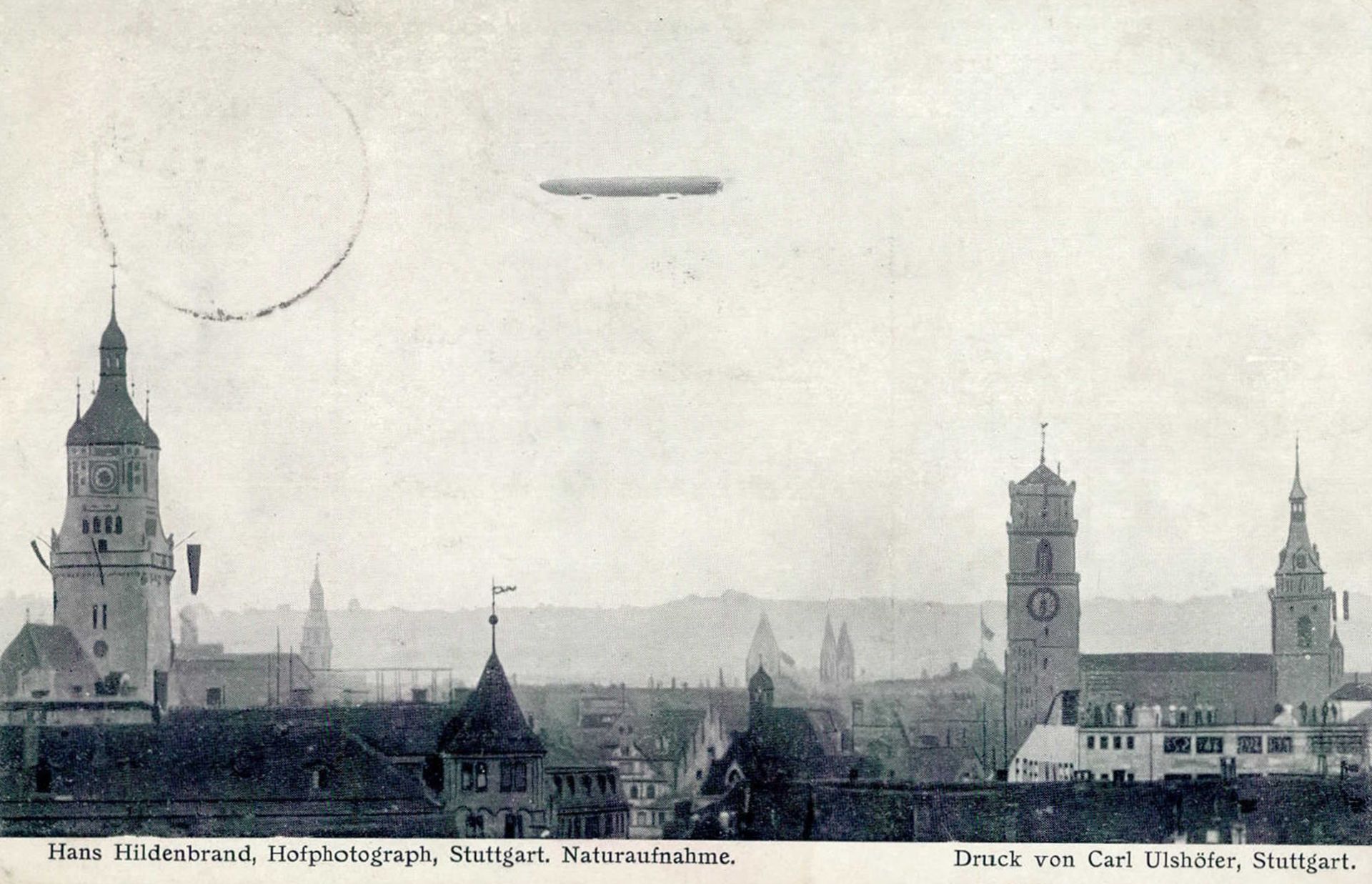 Zeppelin Stuttgart 5. August 1908 I-II (Stauchung, Marke entfernt)