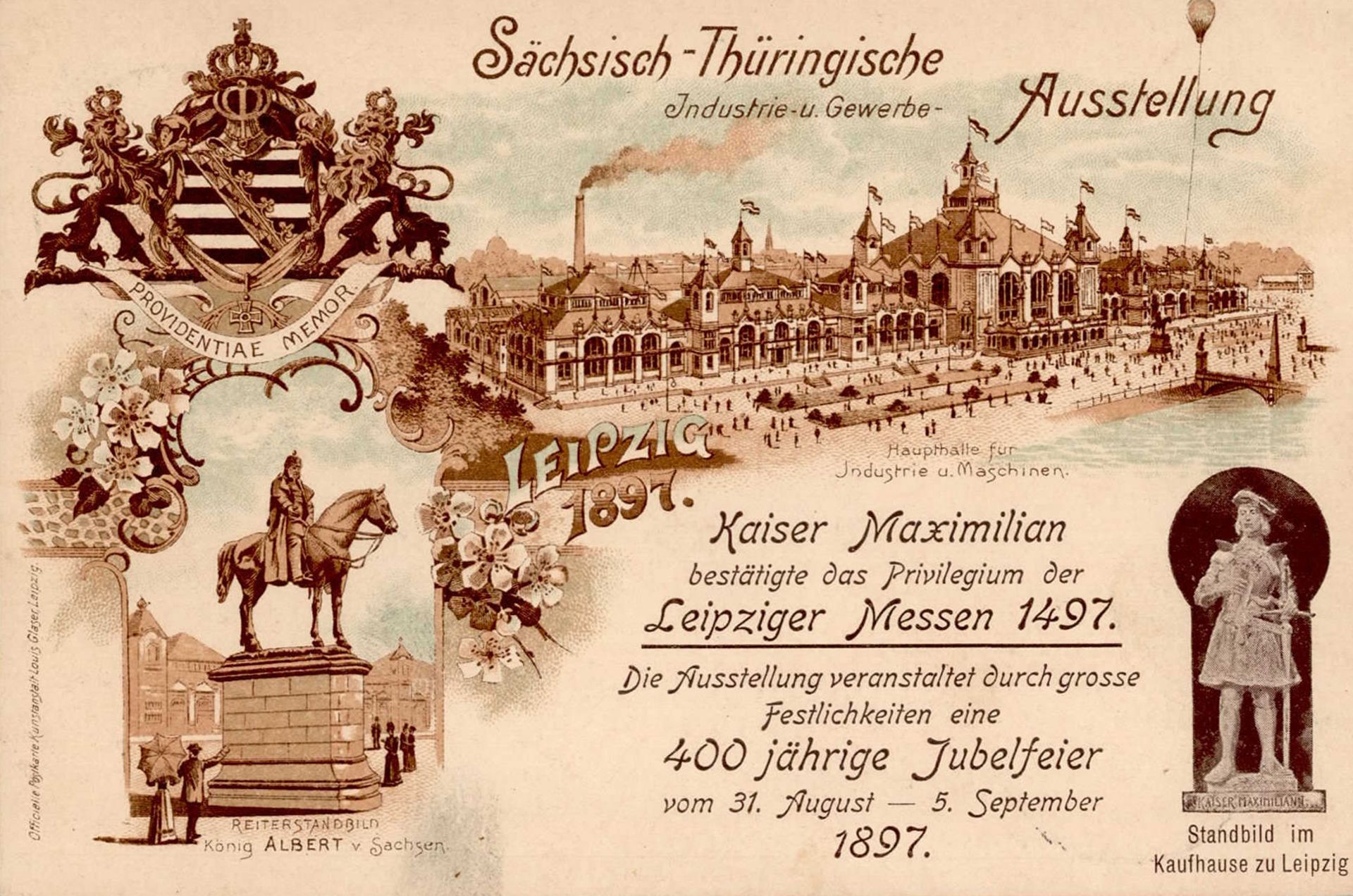 Anlass-Karte Privatpostkarte Ganzsache Leipzig Industrie-und Gewerbeausstellung Sonderstempel 1897