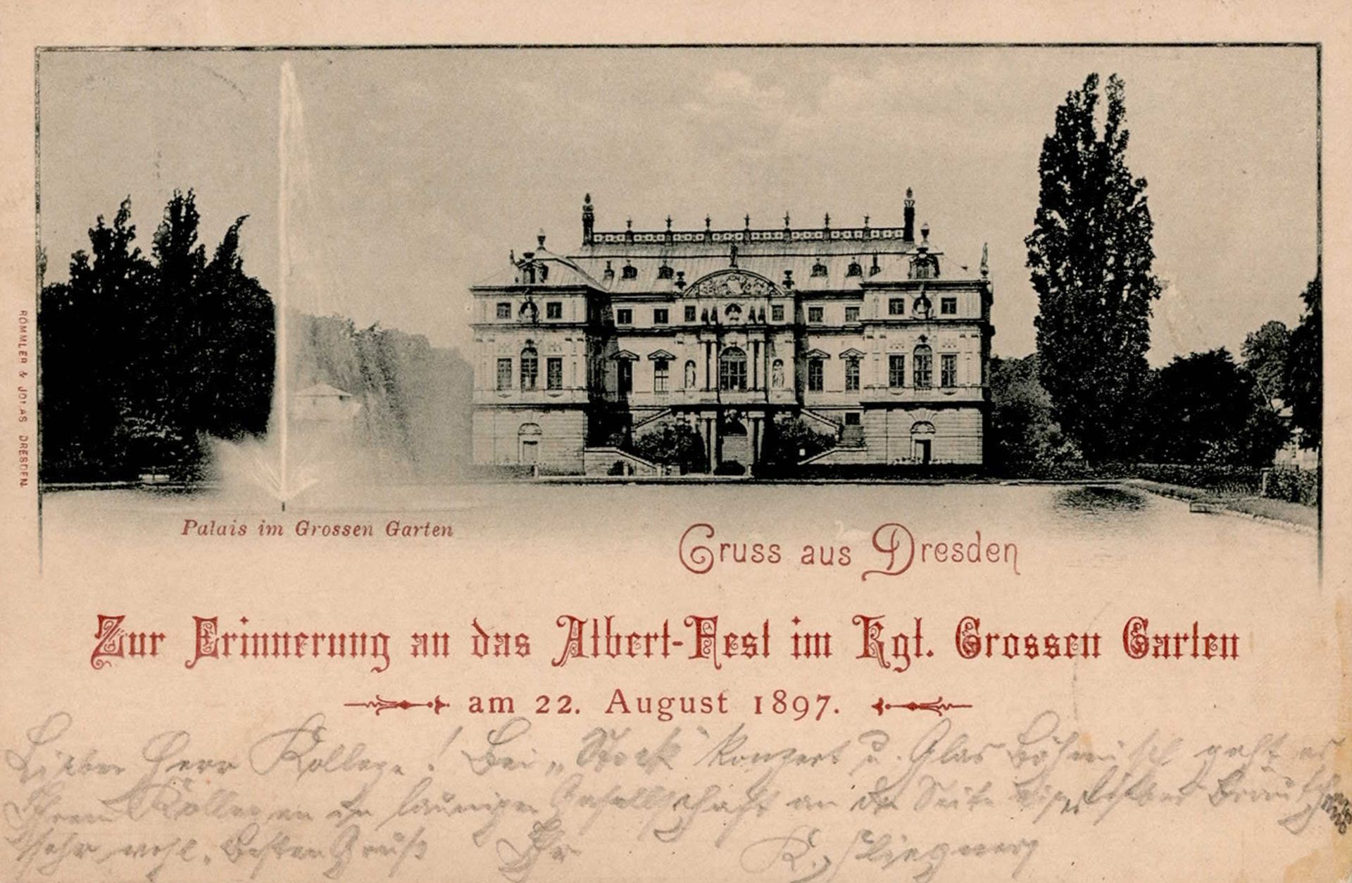 Anlass-Karte AK Dresden Albert-Fest mit entsprechendem Sonderstempel 1897 I-II