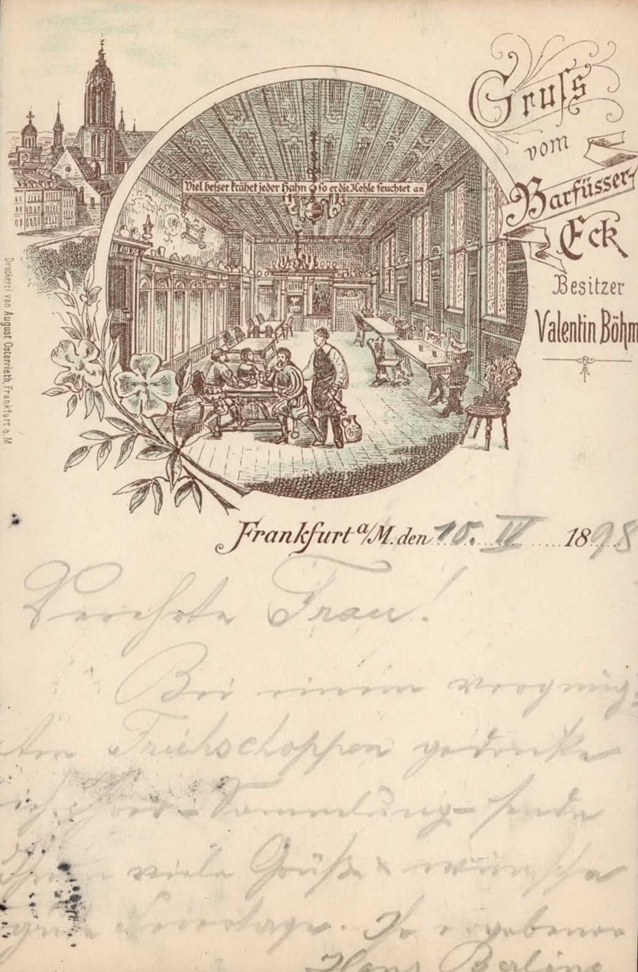 Vorläufer 1898 - FRANKFURT/Main Gruss vom Restauration BARFÜSSER ECK I-II