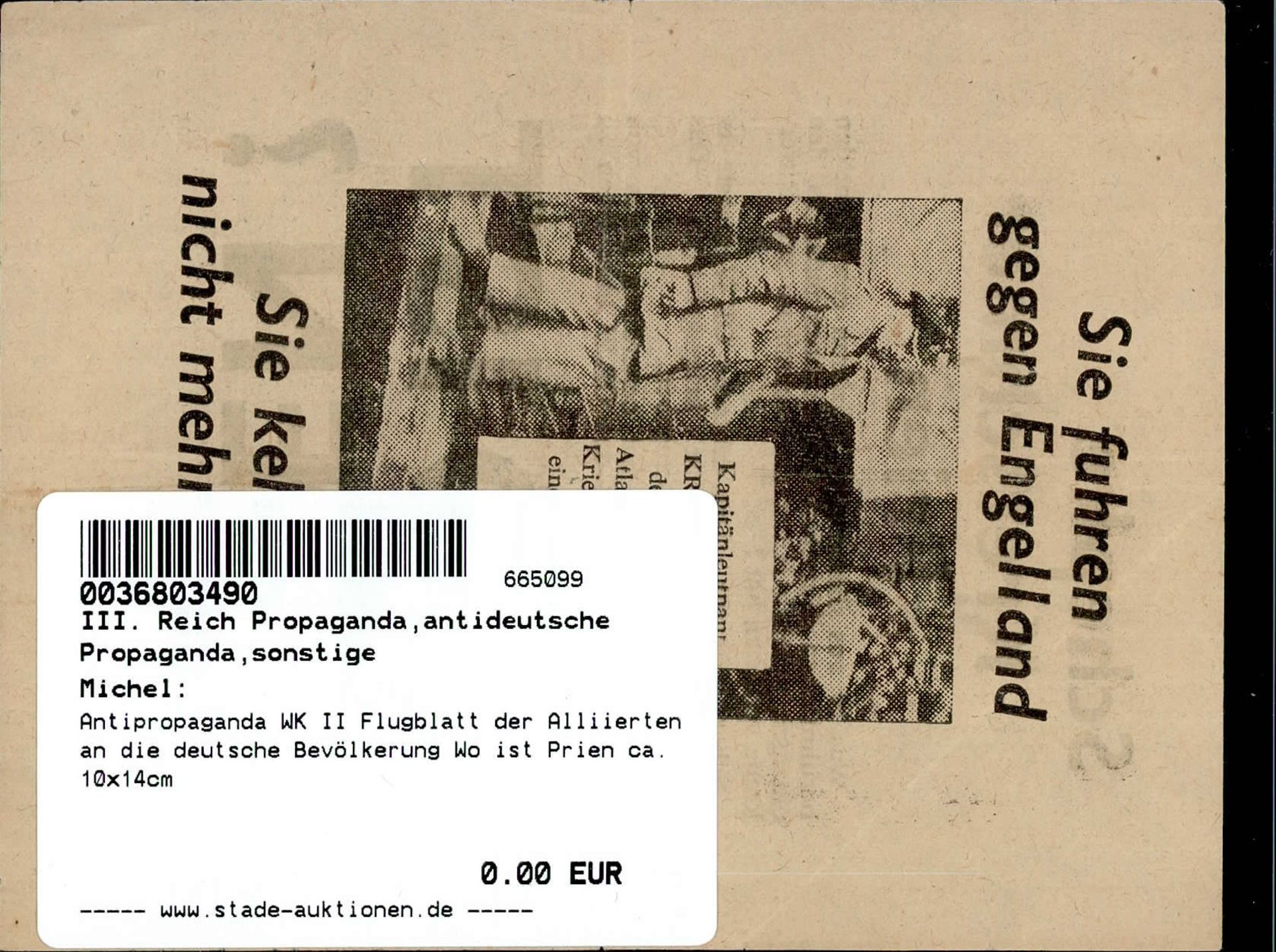 Antipropaganda WK II Flugblatt der Alliierten an die deutsche Bevölkerung Wo ist Prien ca. 10x14cm - Bild 2 aus 2