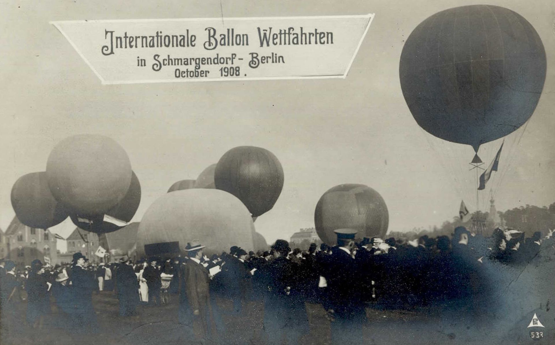 Flugereignis Berlin Schmargendorf Internationale Ballon Wettfahrten Oktober 1908 Fotokarte I-II