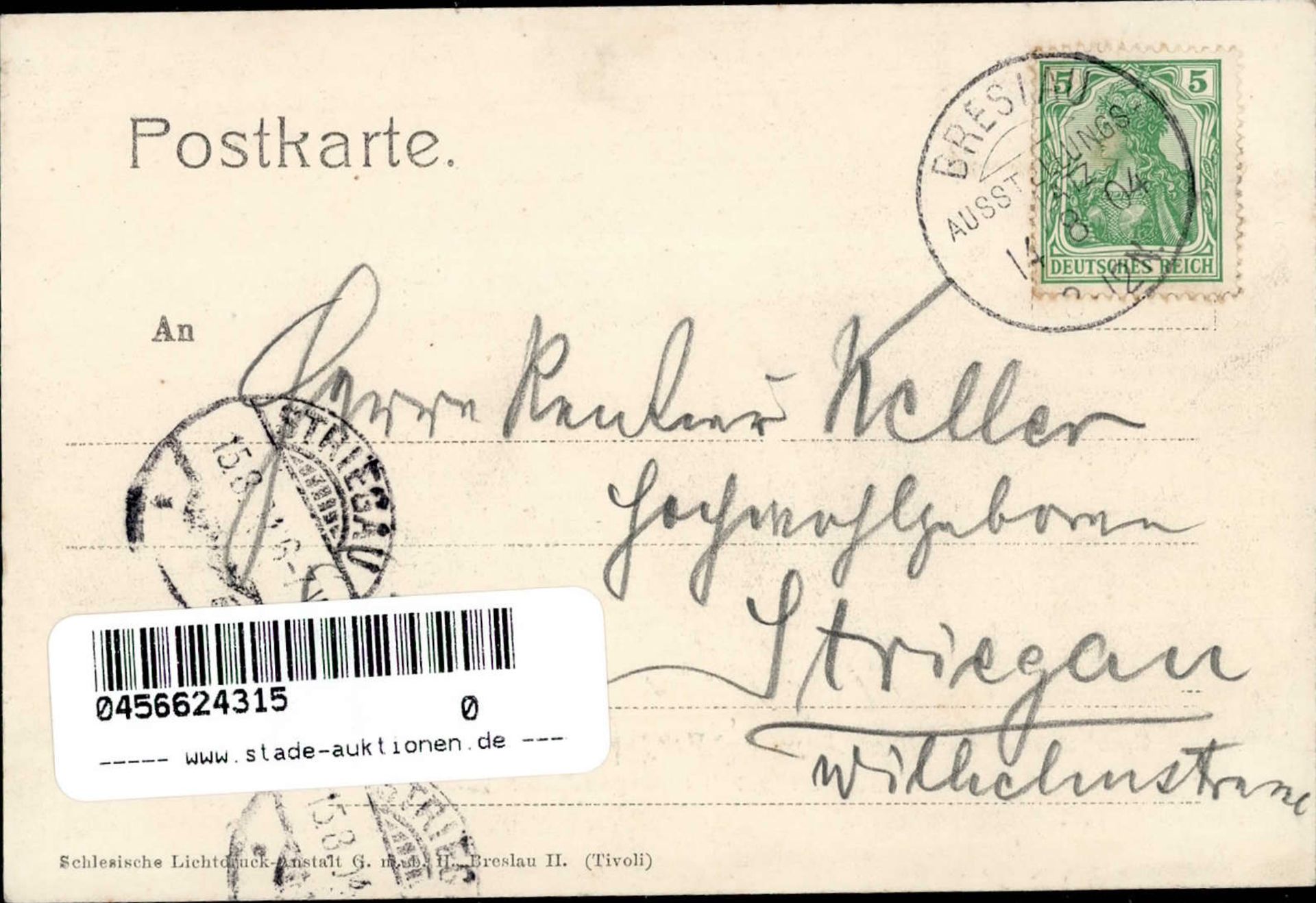 BRESLAU - HANDWERK- u.KUNSTGEWERBE-AUSSTELLUNG mit S-o v. 14.8.04 karte Nr. 9 mit großer Reklame- - Bild 2 aus 2