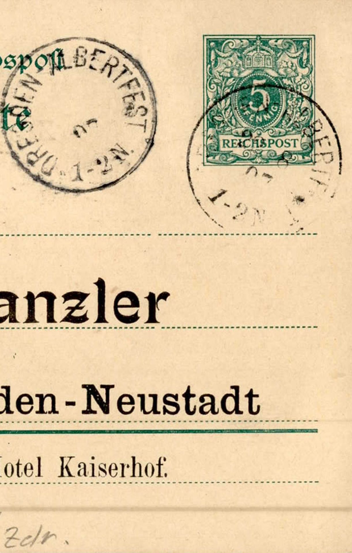 Anlass-Karte Privatpostkarte Ganzsache Dresden-Neustadt Albert-Fest Sonderstempel 1897 I-II ( - Image 2 of 2