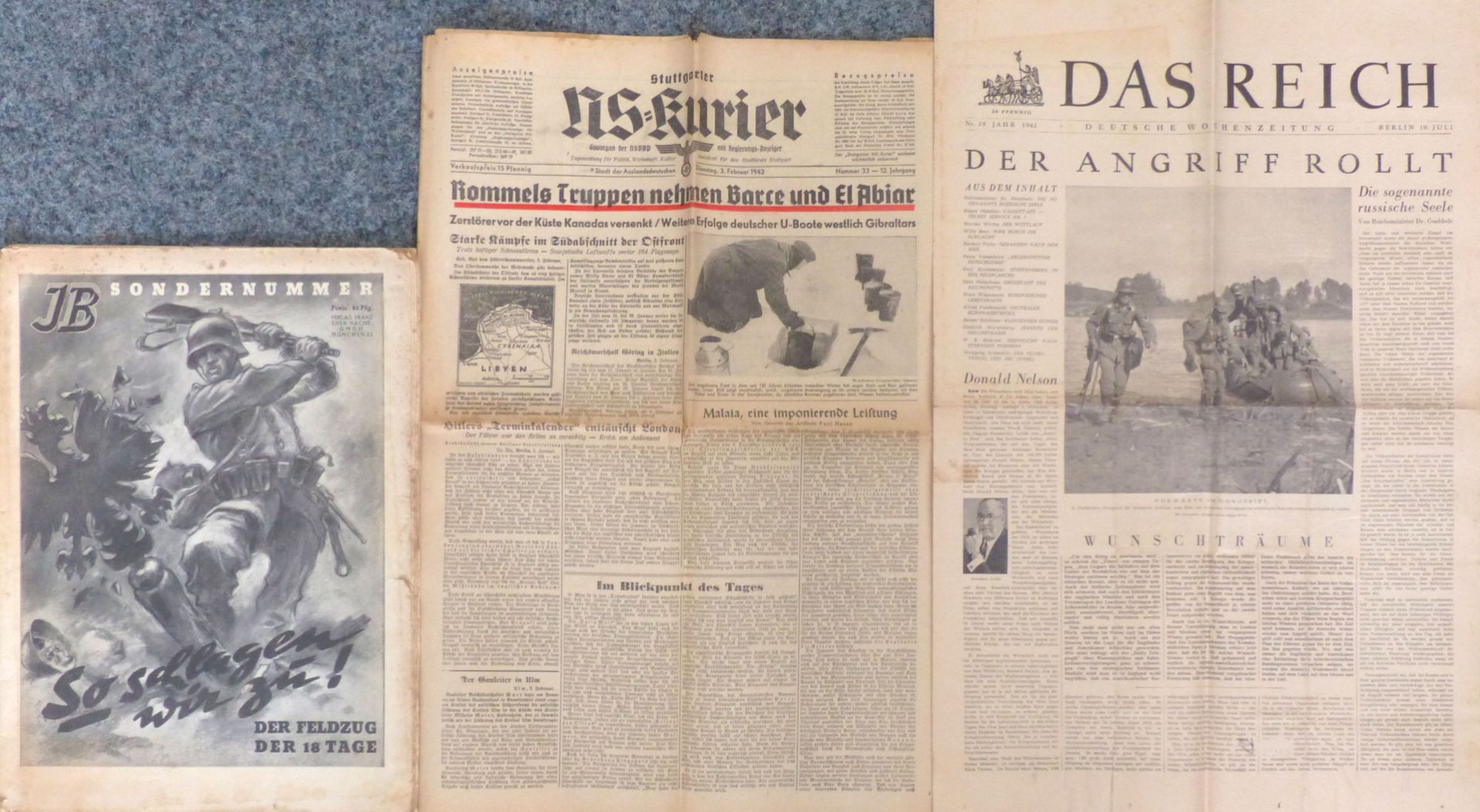 Zeitung WK II Lot mit 11 Zeitungen diverser Verlage in unterschiedlicher Erhaltung