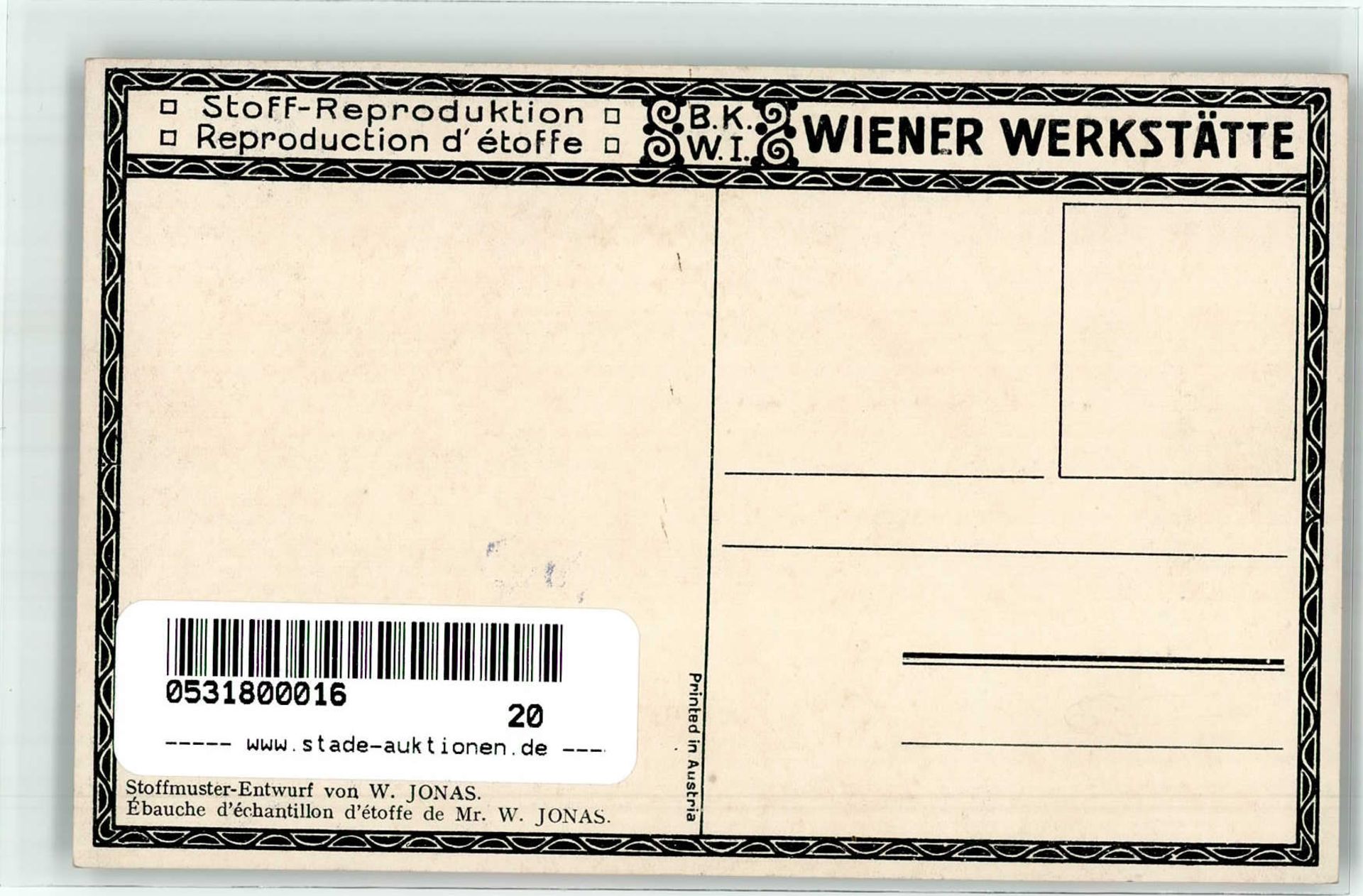 Wiener Werkstätte Stoffmuster Entwurf sign. Jonas, W. I- - Bild 2 aus 2