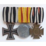 WK I Orden Ordensspange mit EK 2 1914, Baden Silberne Verdienstmedaille und Ehrenkreuz für