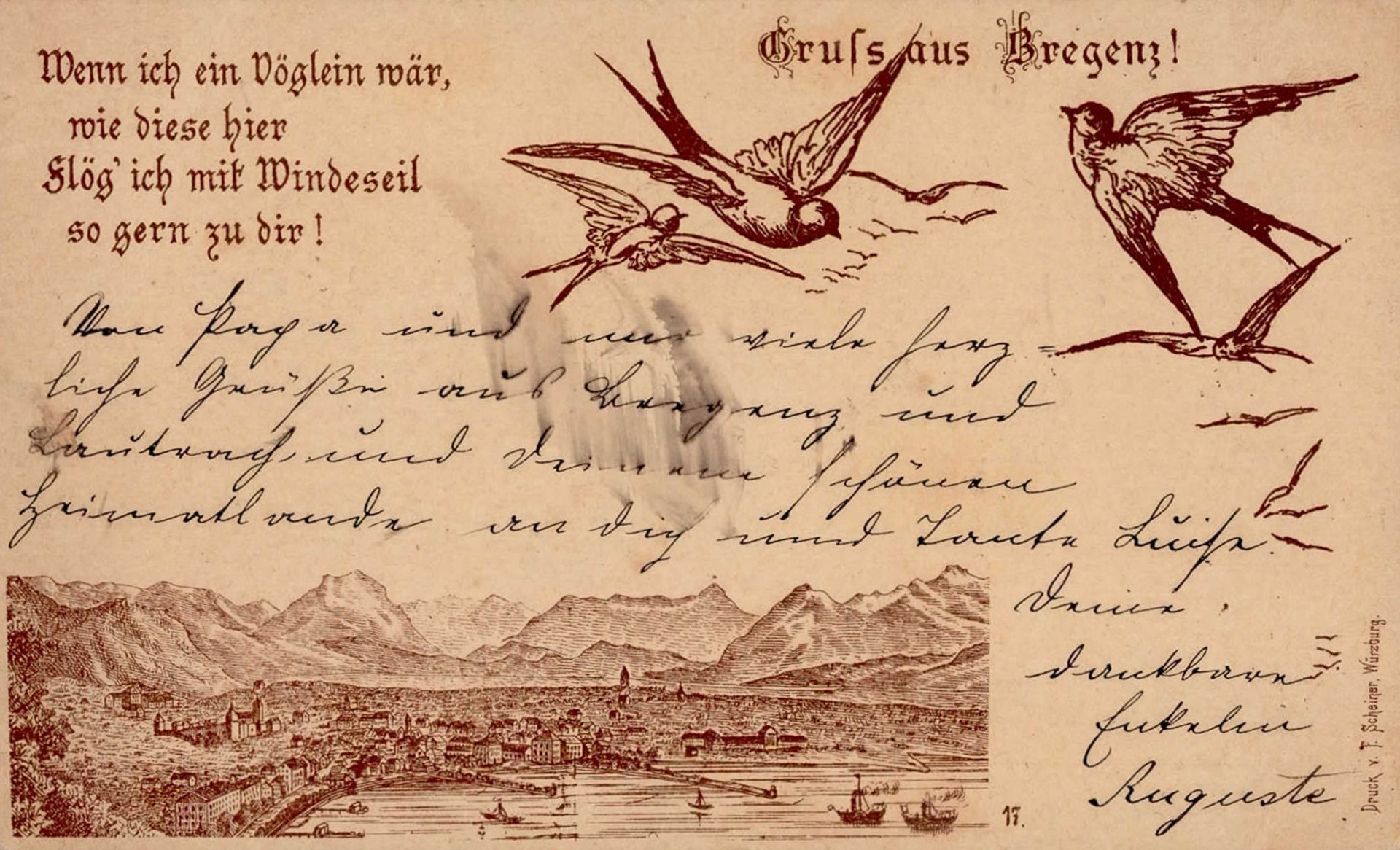 Vorläufer BREGENZ 5.4.1890 Verlag SCHEINER Würzburg I-II R!R!R!