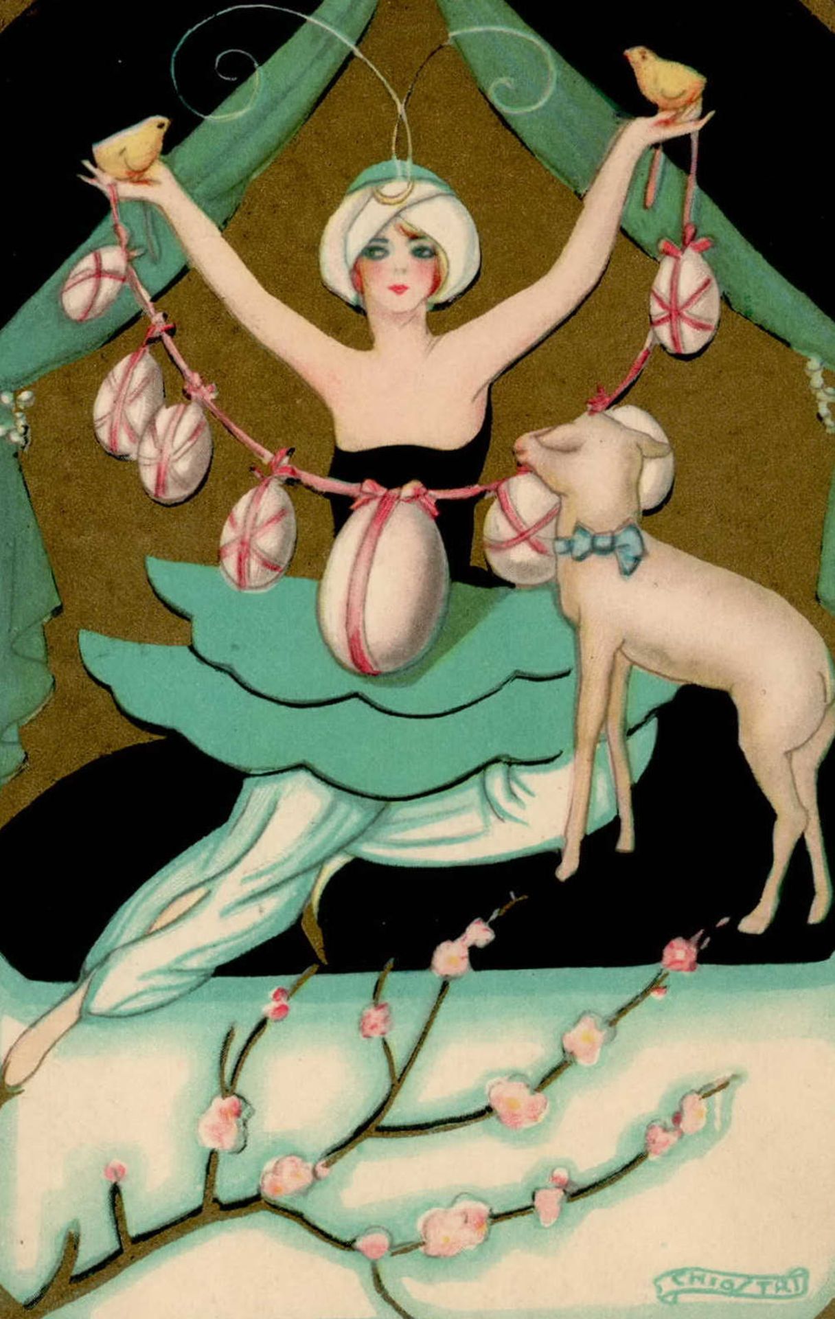 Chiostri Ostern Frau Lamm Ostereier signiert 1933 I-II