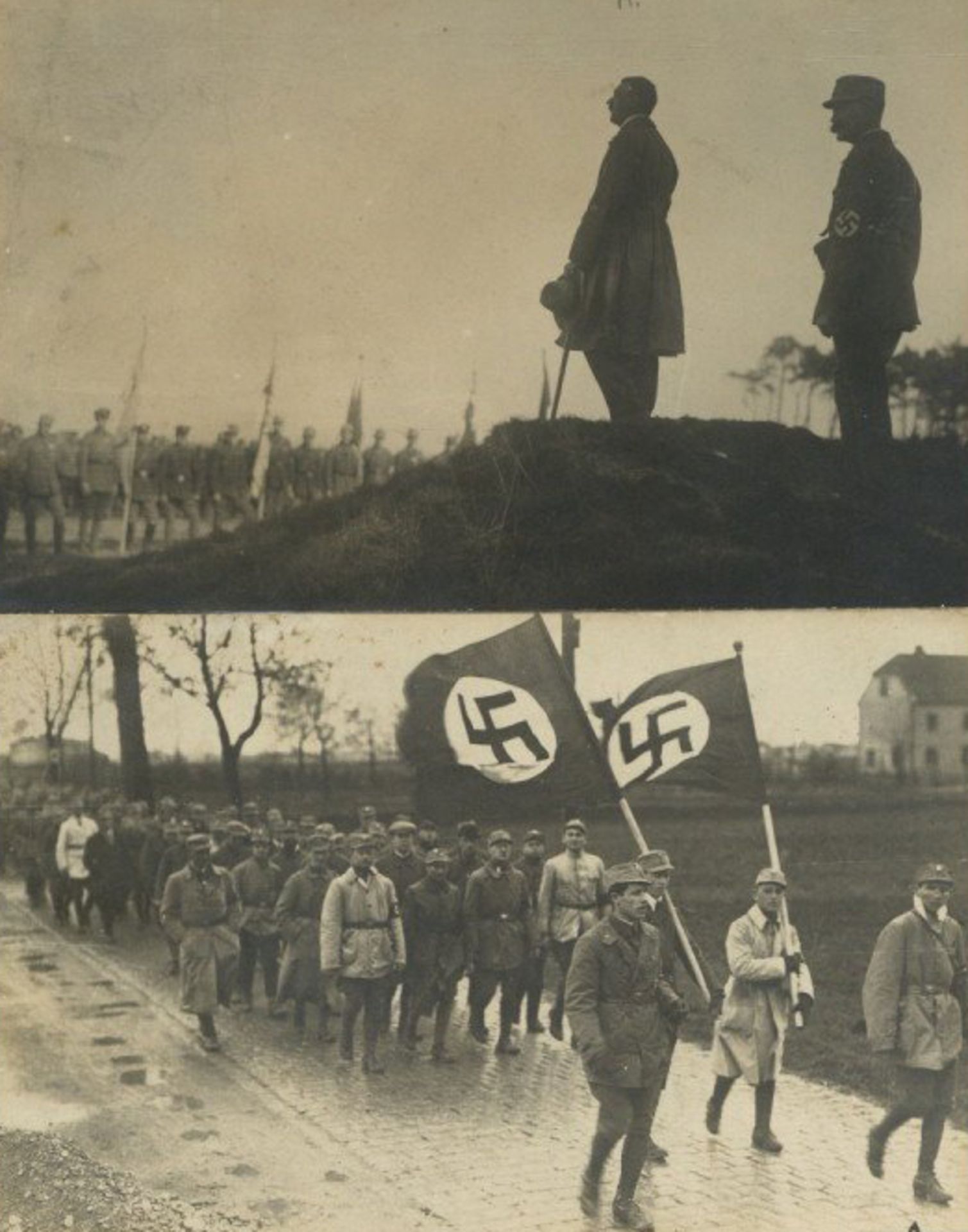 Hitler 2 x Foto-AK 1923 Fröttmaninger Heide bei München II (rs Papierreste)