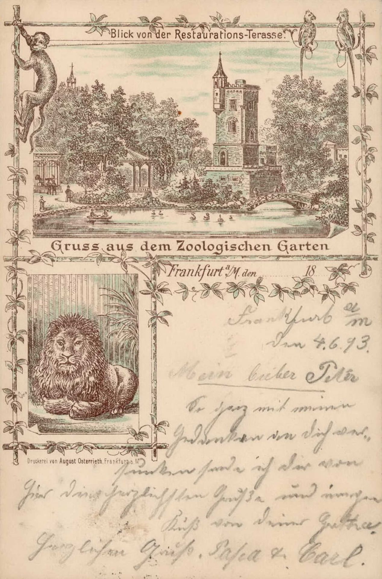 Vorläufer 1893 - FRANKFURT/Main Gruss aus dem ZOOLOGISCHEN GARTEN I