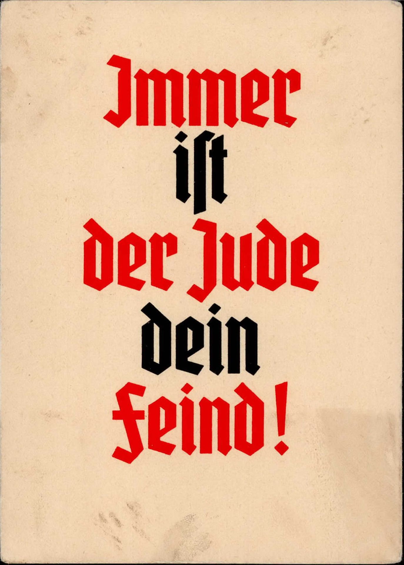 Judaika Immer ist der Jude dein Feind antisemitische Propaganda-Karte der NSDAP mit Verbotsliste