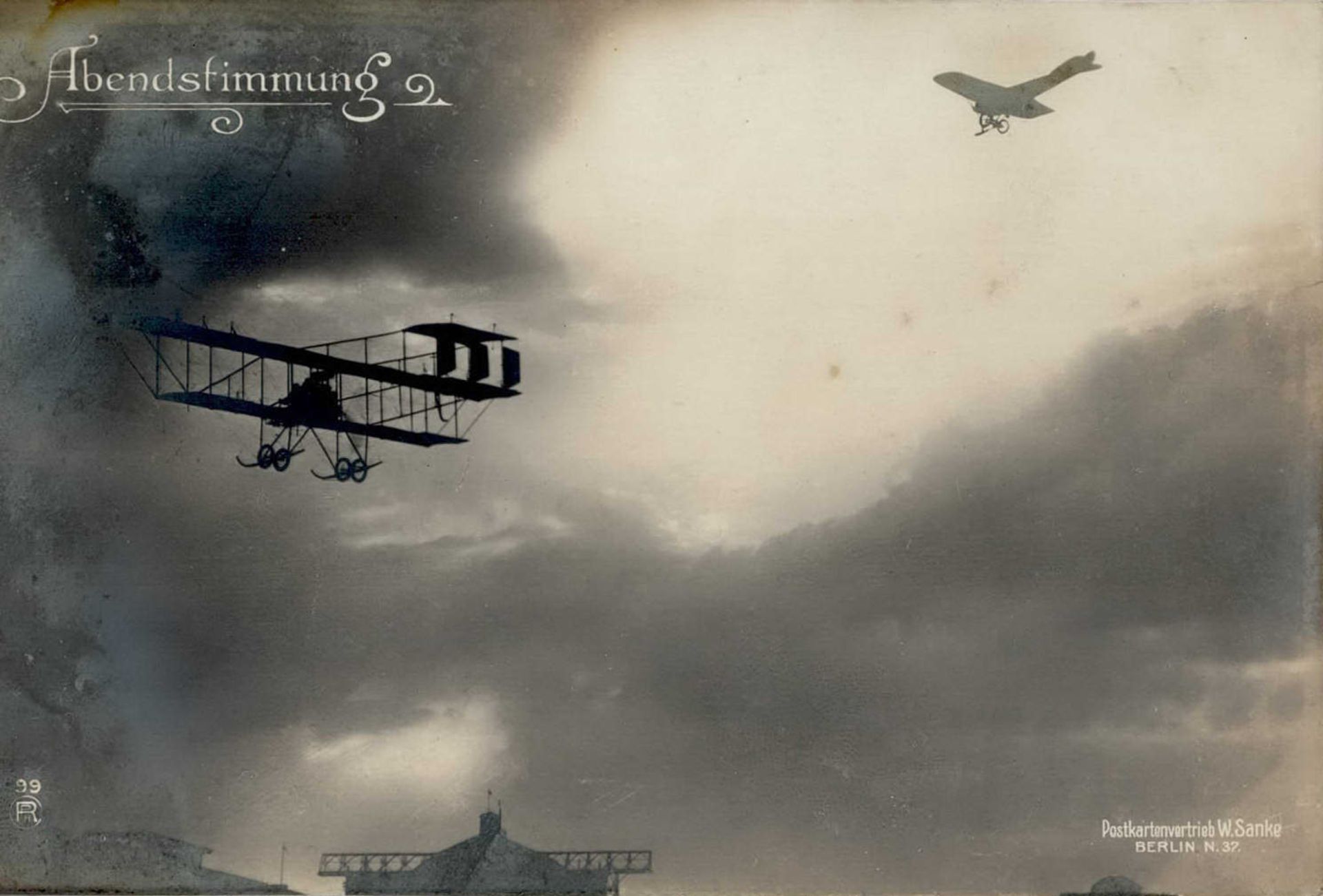 Sanke Flugzeug Abendstimmung Fotokarte 1917 I-II
