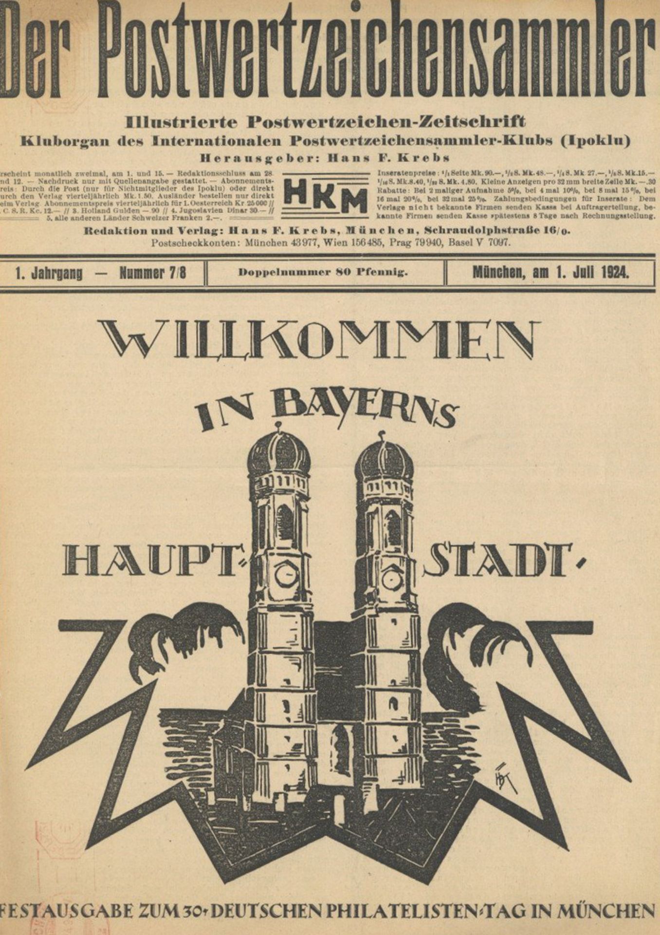 Postwesen Philatelie Geschichte Zeitung Der Postwertzeichensammler hrsg. Hans F. Krebs Juli 1924 II