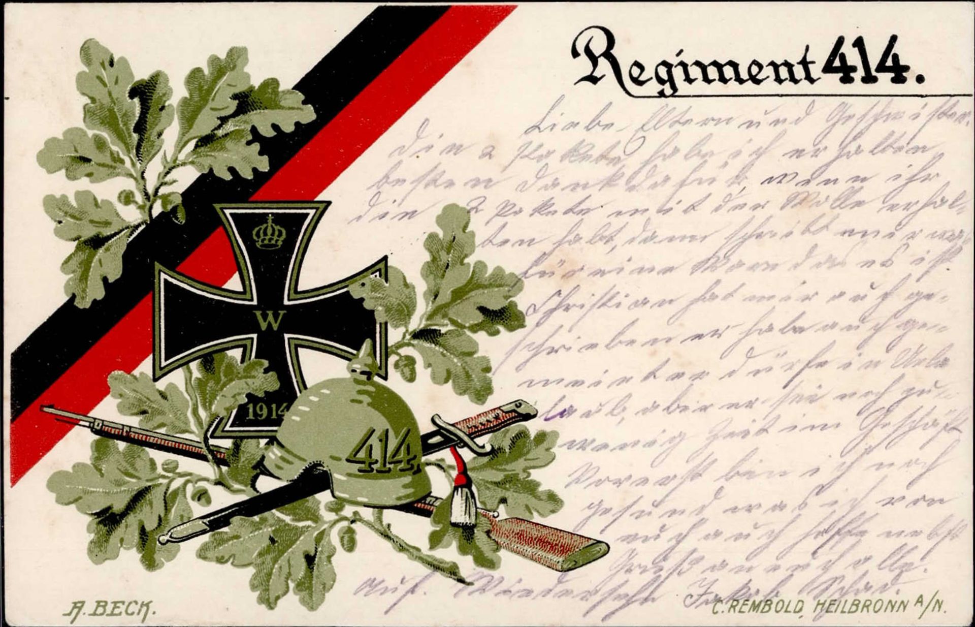 Regiment Nr. 414 Inf. Regt. Feldpostkarte 1917 I-II