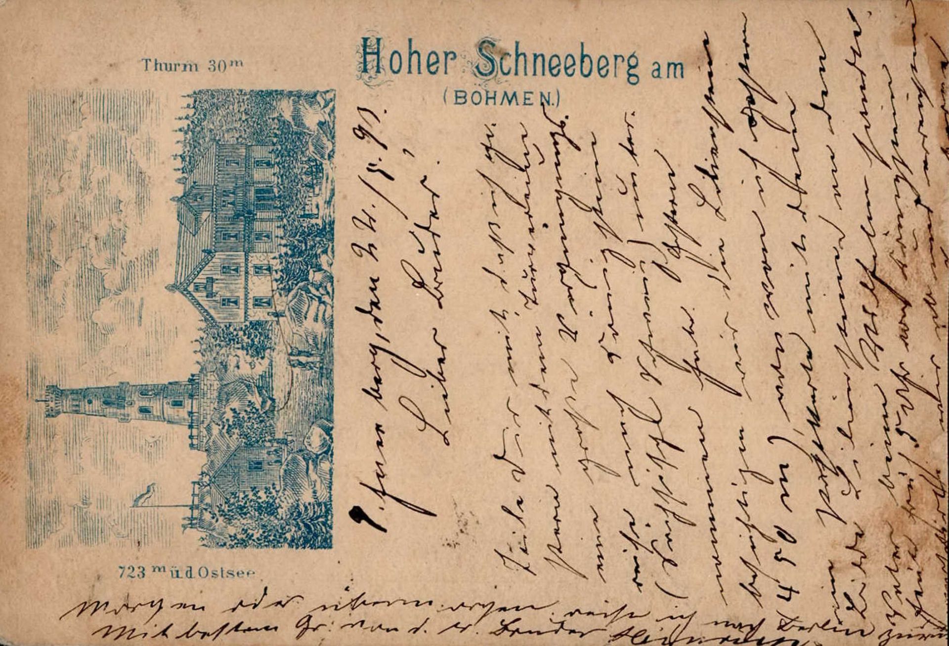 Vorläufer Hoher Schneeberg 1893 auf Ganzsache Österreich 2 Kreuzer II (unterer Rand beschnitten)