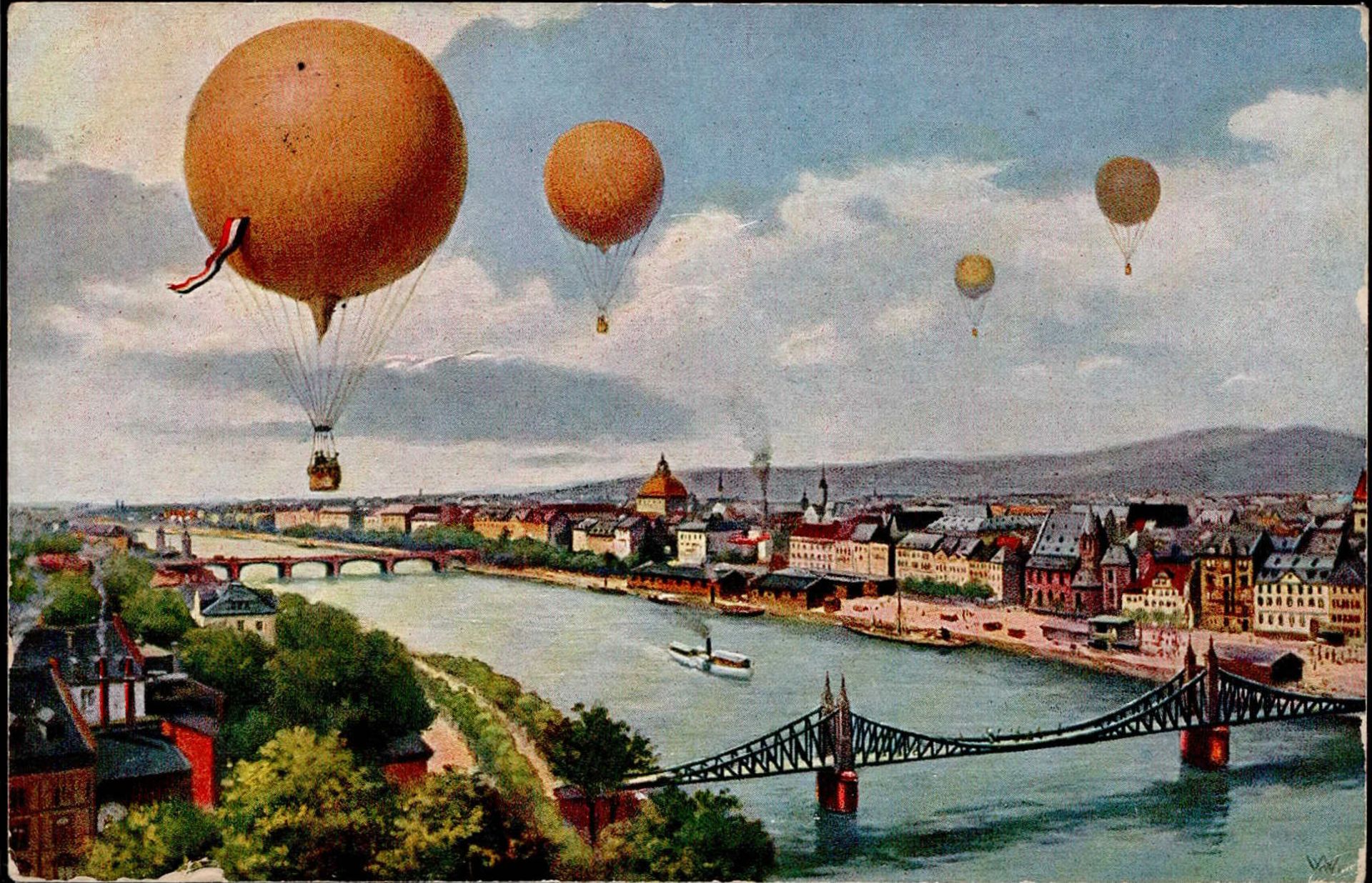 Flugereignis Frankfurt a. Main Internationale Luftschifffahrtsausstellung 1909 Ballon I-II (