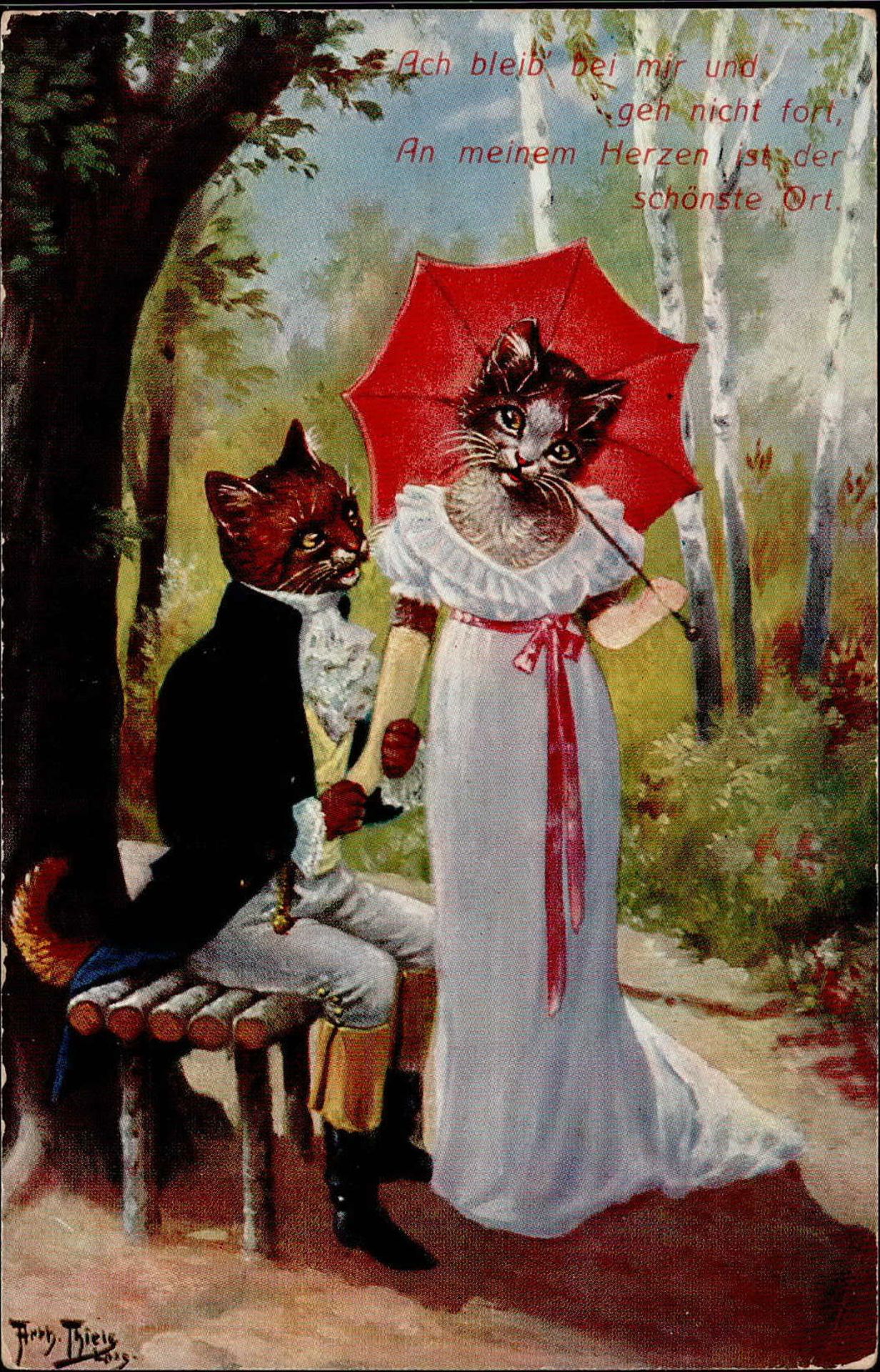 Thiele, Arthur vermenschlichte Katzen als Liebespaar I-II