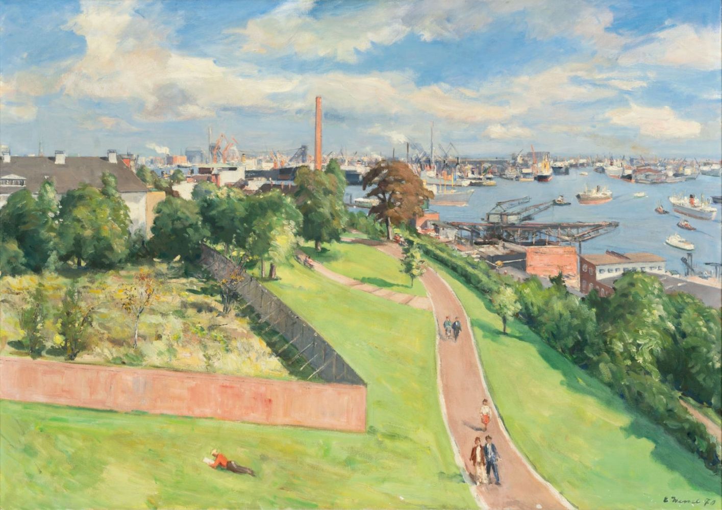Wessel, Erich (Hamburg 1906 - Hamburg 1985). View from the Palmaille onto the Port.