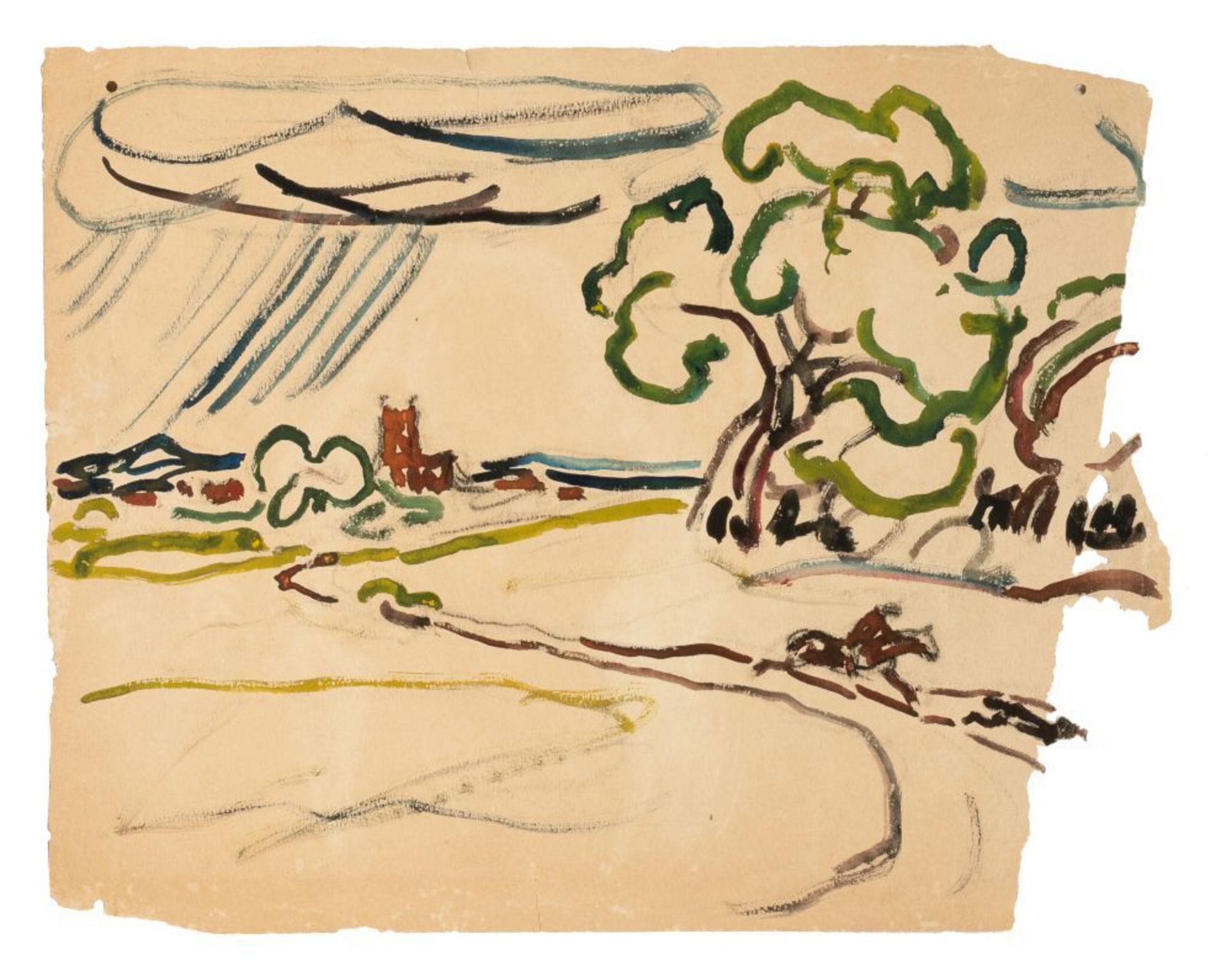 Rohlfs, Christian (Niendorf/Holstein 1849 - Hagen/Westfalen 1938). Landscape with Rider in Rain.
