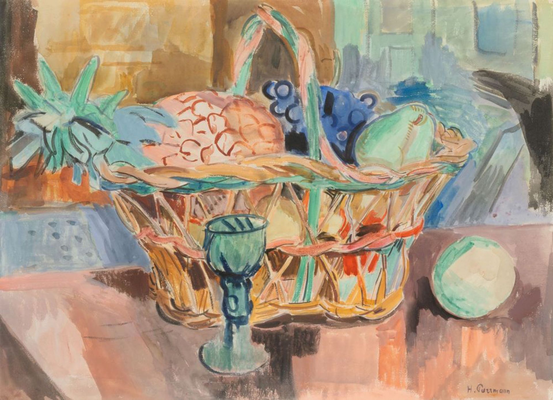 Purrmann, Hans (Speyer 1880 - Basel 1966). Still Life with Fruit Basket.