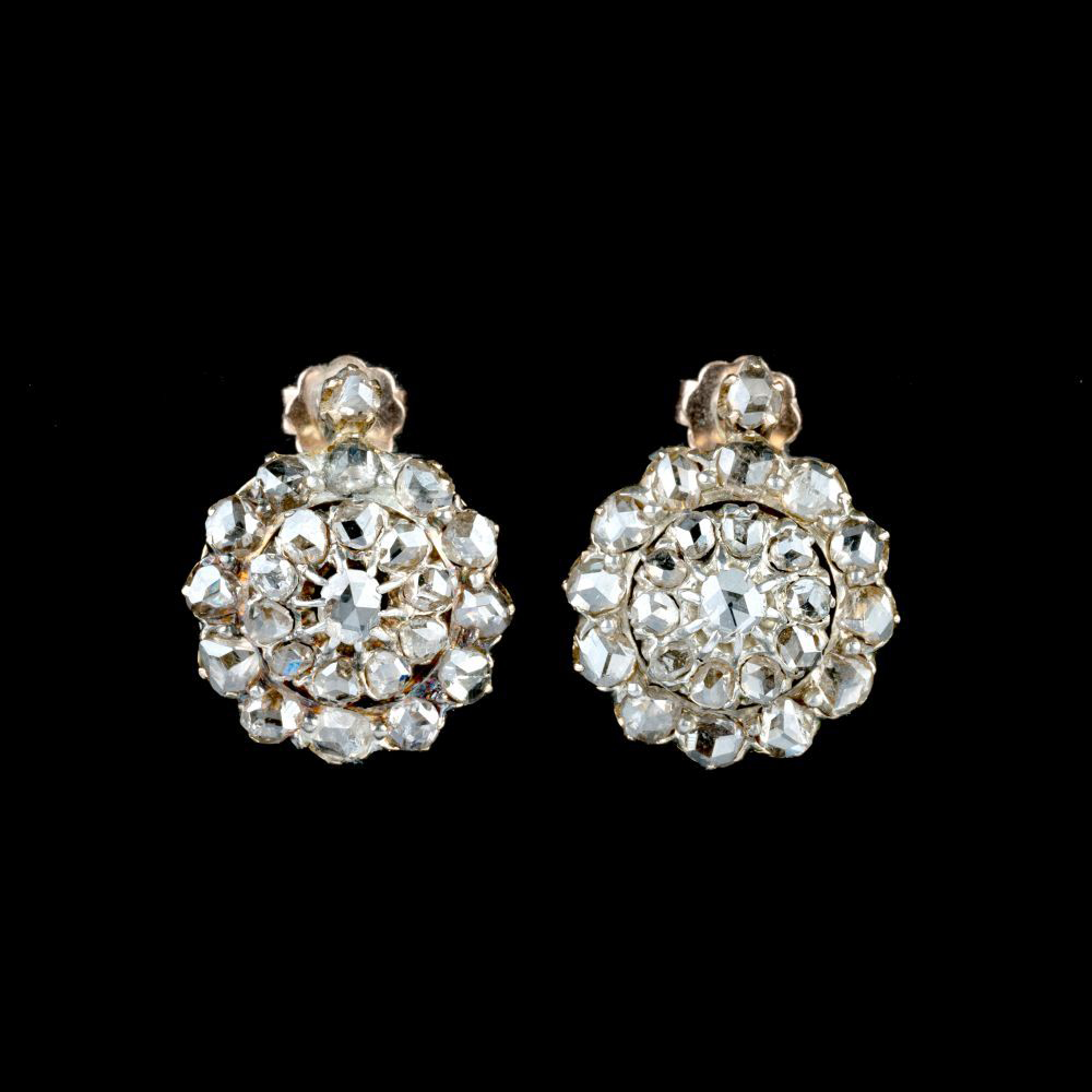 A Pair of Fin de Siècle Rose Cut Diamond Earstuds.