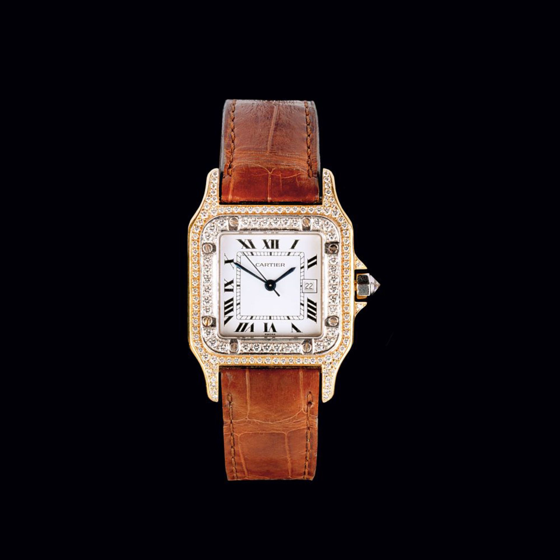 Cartier. Damen-Armbanduhr 'Santos' mit Diamanten.