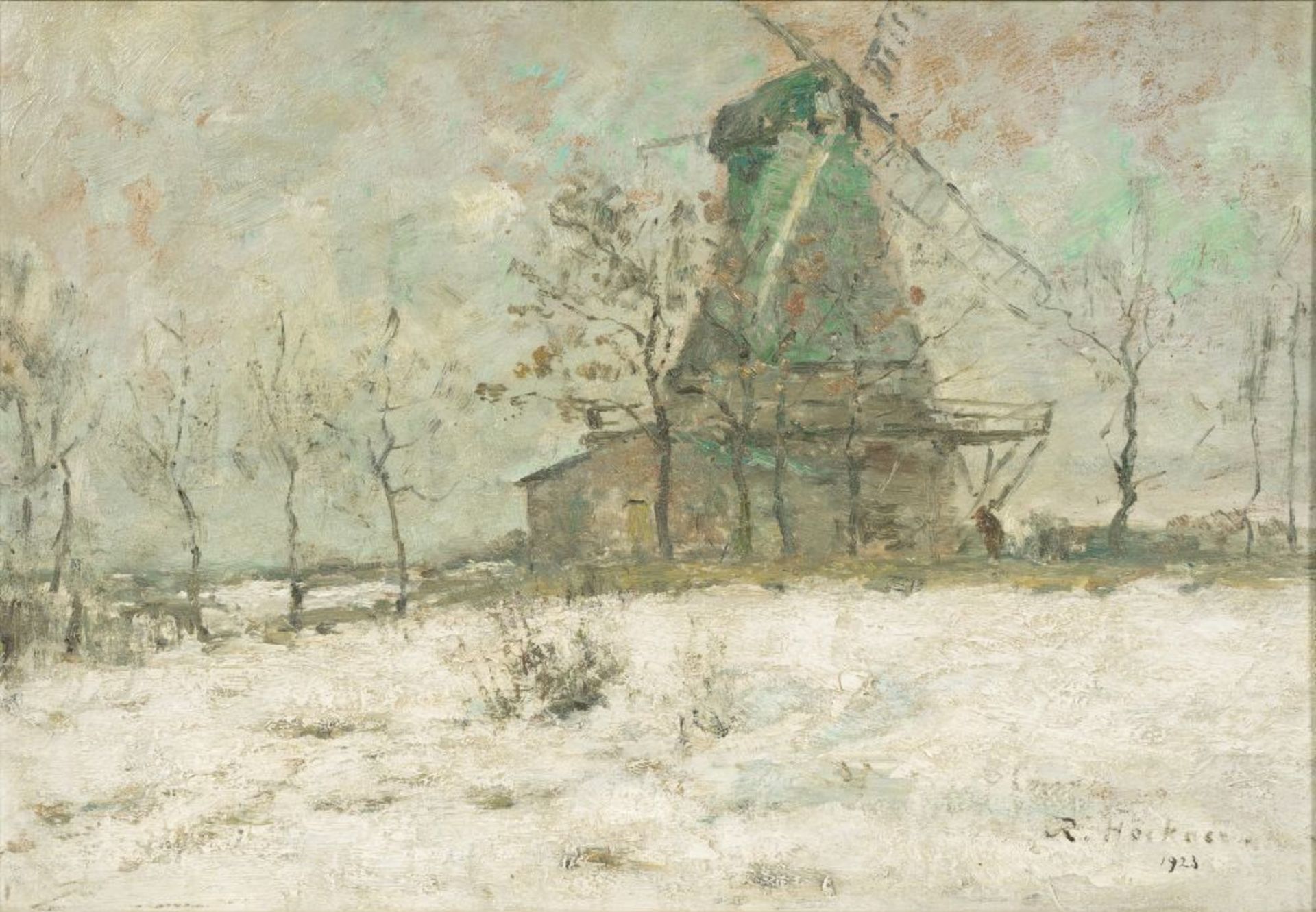 Höckner, Rudolf (Wolkenstein 1864 - Bad Mergentheim 1942). Mill in Snow.