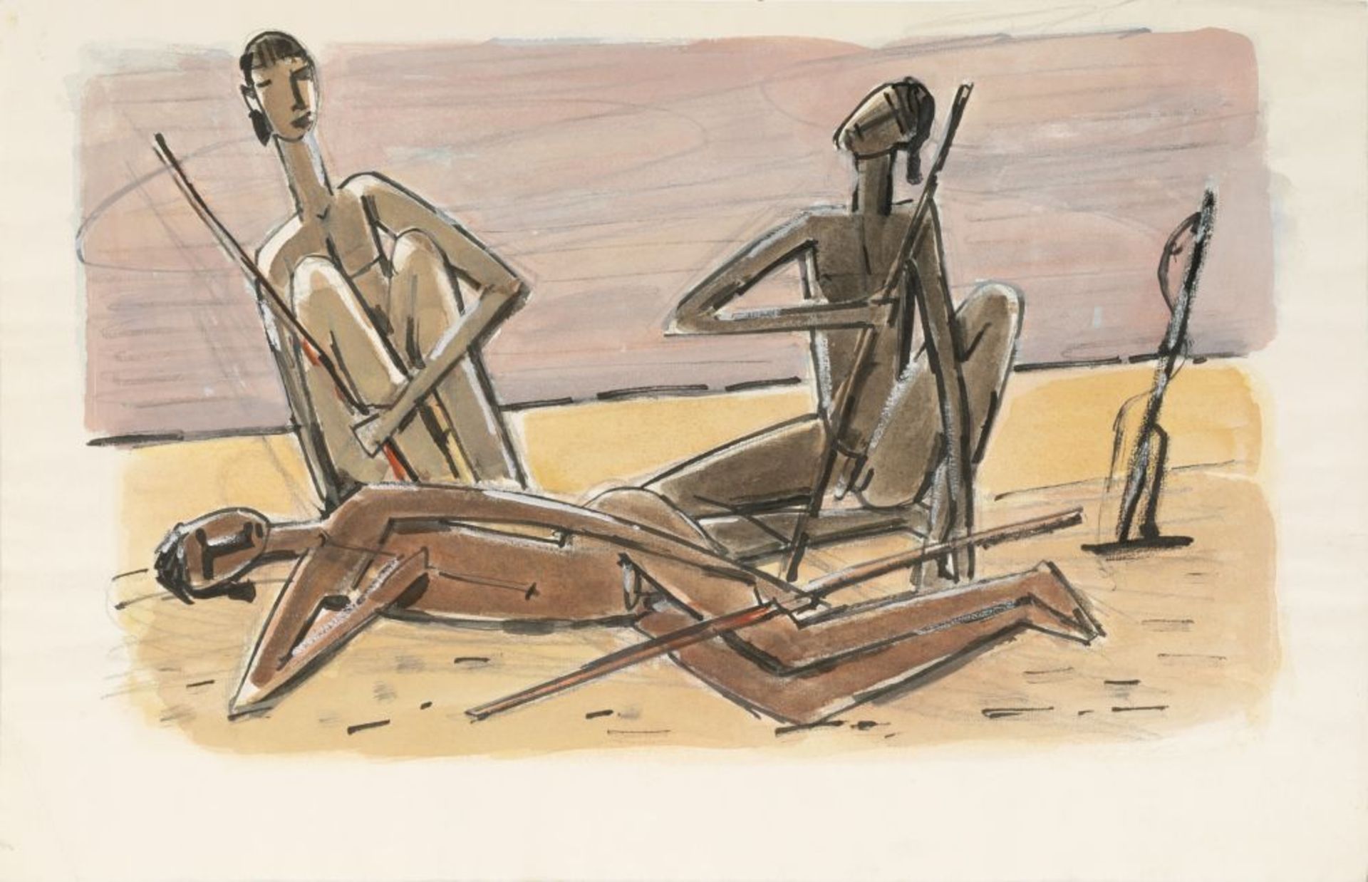 Maetzel, Emil (Cuxhaven 1877 - Hamburg 1955). Three Men on the Beach.