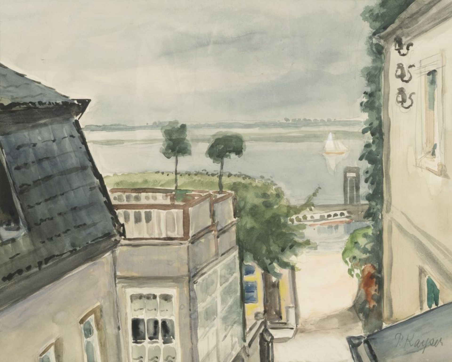 Kayser, Paul (Hamburg 1869 - Donaueschingen 1942). View of the Elbe River by Blankenese.