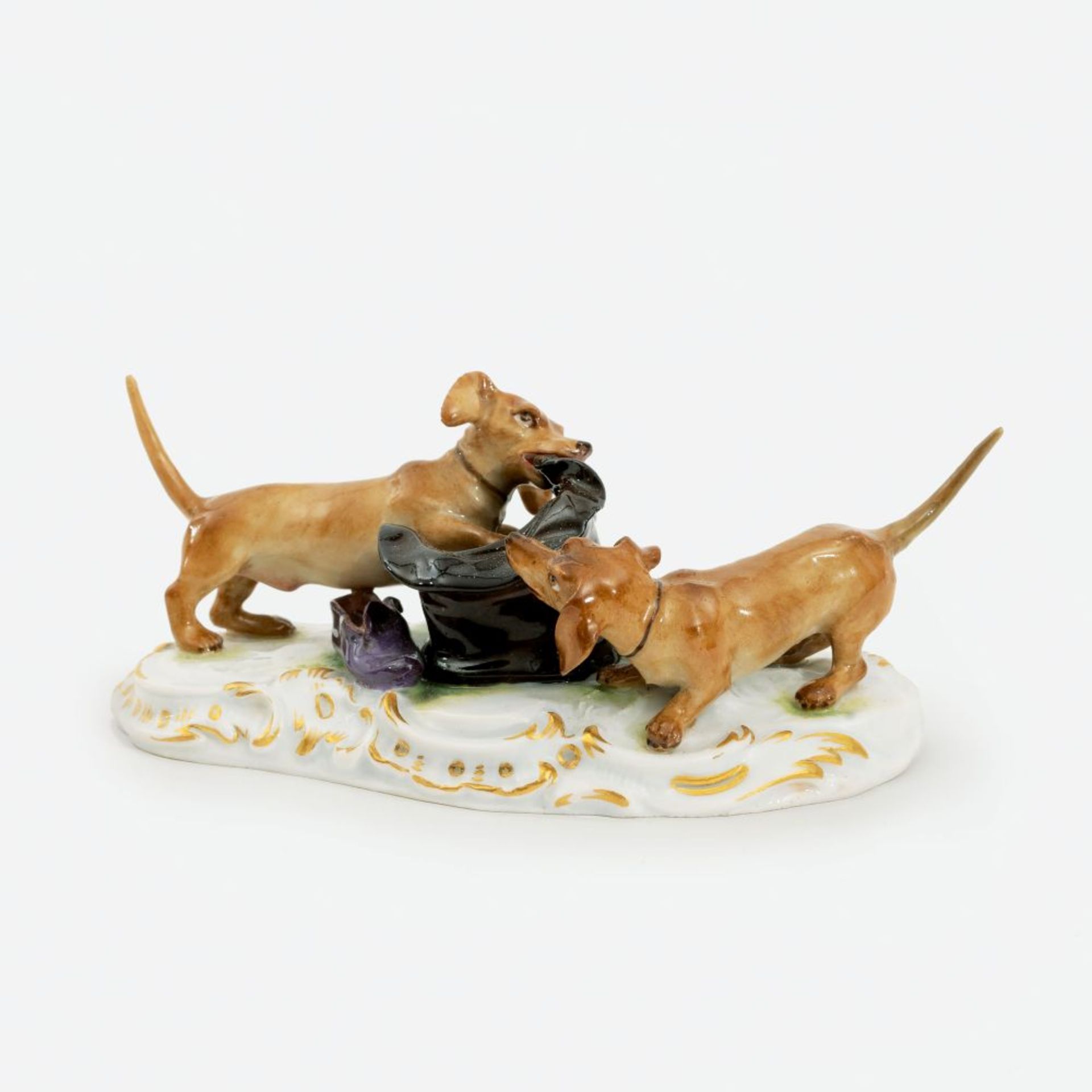 Ringler, August (Kirchheim 1837 - Meißen 1918). Pair of Dachshunds, Playing with a Hat.