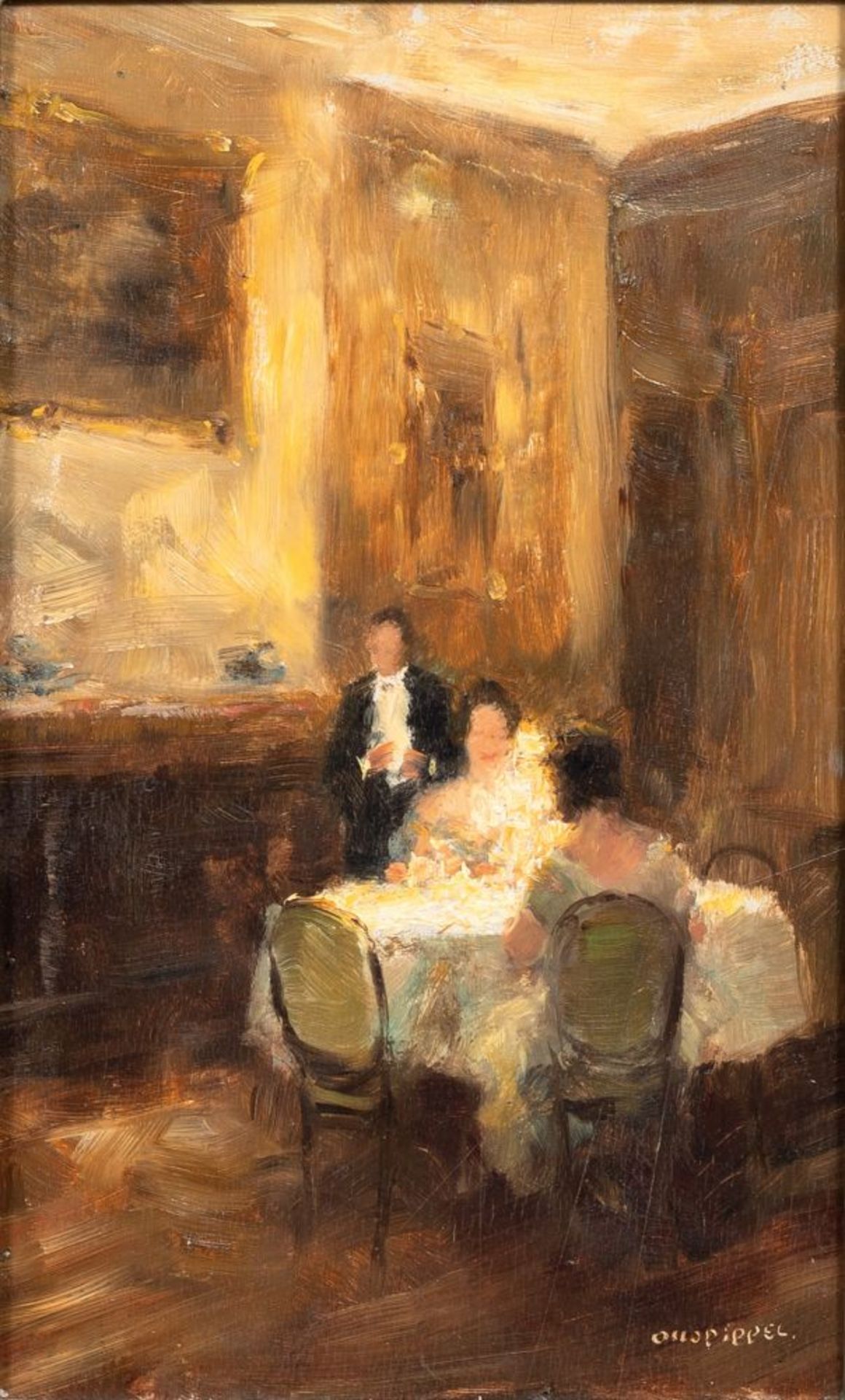 Otto Pippel (Lodz 1878 - Planegg 1960). Diner bei Kerzenschein.