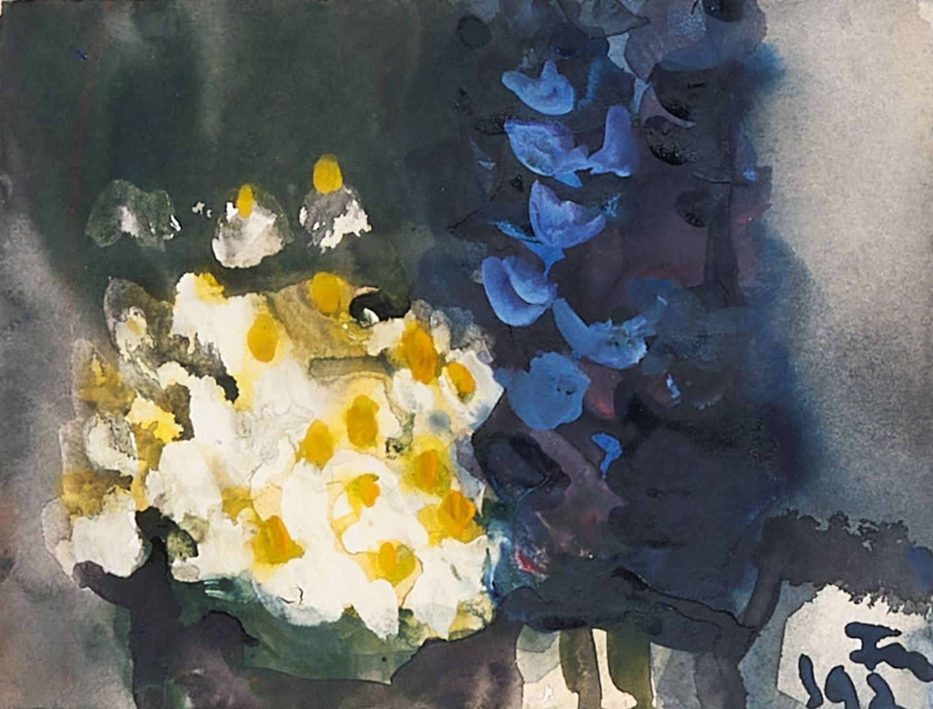 Klaus Fußmann (Velbert 1938). Weiße und blaue Blüten.