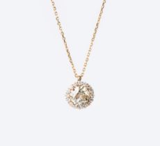 A large Solitaire Diamond Pendant on Necklace.