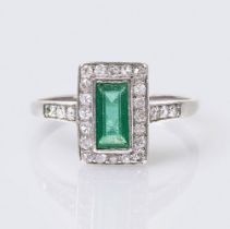 An Art-déco Emerald Diamond Ring.