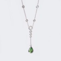 Gübelin. A fine Collier with emerald green Pearshaped Tsavoriths and Diamonds.