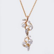 An Art Nouveau Diamond Pendant on Necklace.