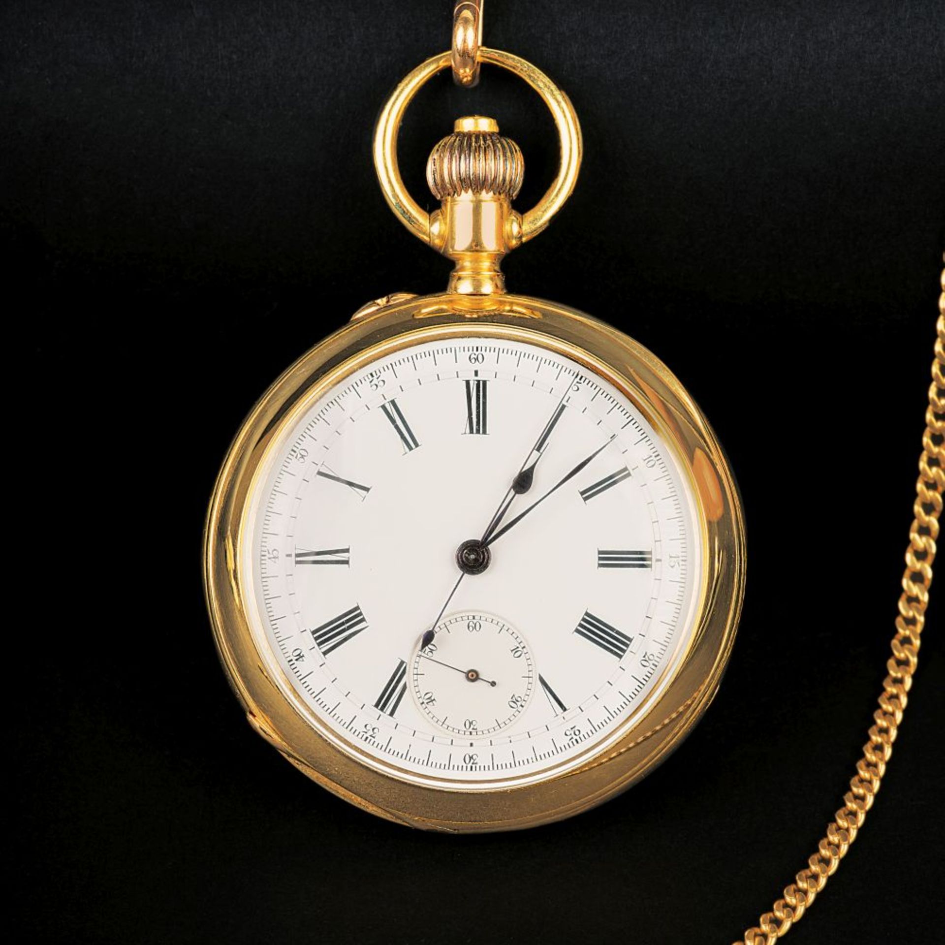 A Pocketwatch with Chronograph on Clock Chain.