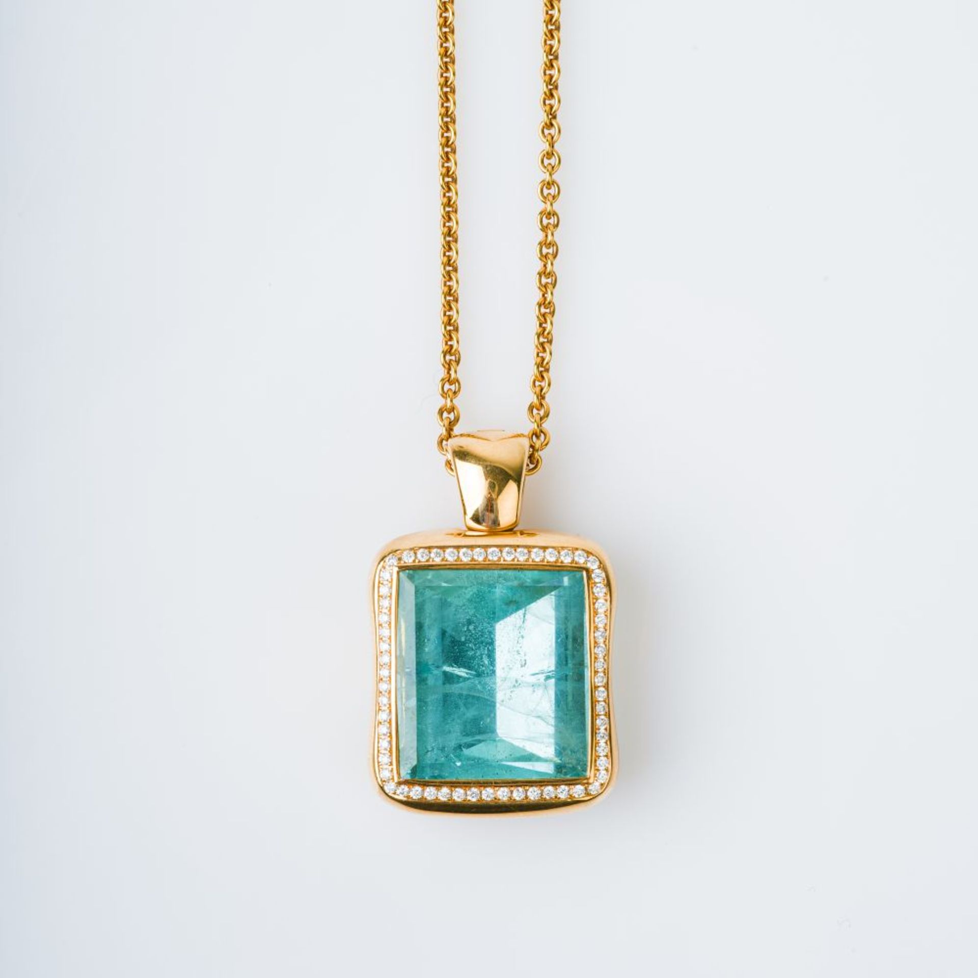 A large Aquamarine Diamond Pendant on Necklace. - Image 2 of 2