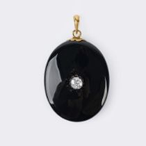 An Art-Nouveau Onyx Pendant with Old Cut Diamond.