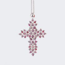 Tamara Comolli. A very significant 'Cross Pendant Snowflakes' Pendant with Diamonds and Pink Sapphir