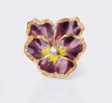 An Enamel Diamond Brooch 'Pansy'.