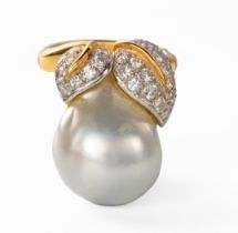 A PEARL AND DIAMOND RING