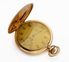 A 14CT GOLD HUNTER CASED POCKET WATCH, PERET ET FILS