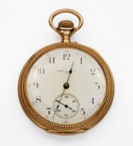 A 14CT GOLD OPEN-FACED POCKET WATCH, ELGIN