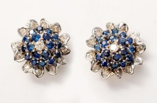 A PAIR OF SAPPHIRE AND DIAMOND EARRINGS