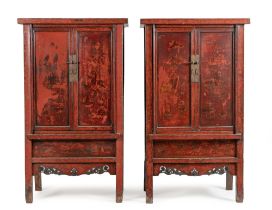 A PAIR OF CHINESE GILT RED LACQUER CABINETS, QING DYNASTY, 1644 - 1912