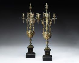 A PAIR OF FIVE-POINT BRONZE CANDELABRA, EARLY 20TH CENTURY