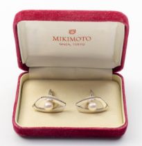 A CASED PAIR OF PEARL CUFFLINKS BY MIKIMOTO